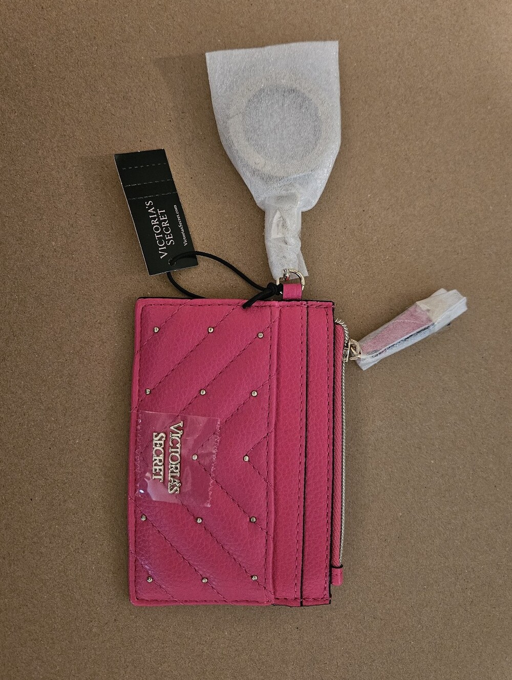 Victoria's Secret Hot Pink Quilted Card Case with Studs